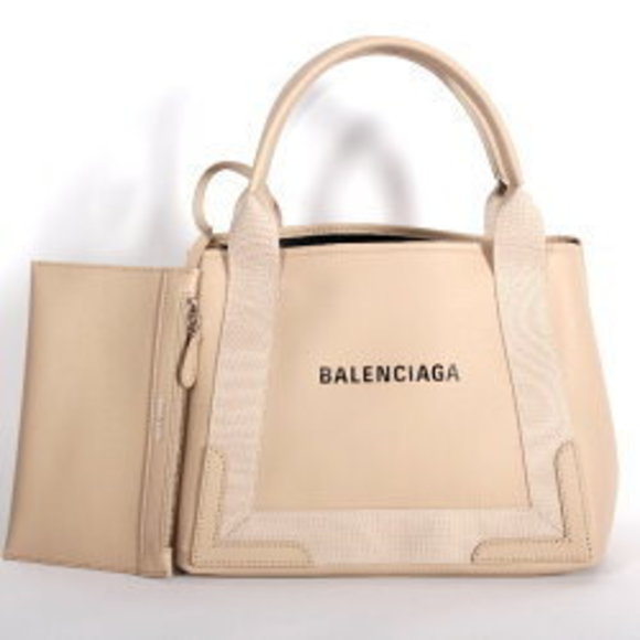 Balenciaga Handbag Tote Bag Cabas Beige Navy Blue - Picture 1 of 3